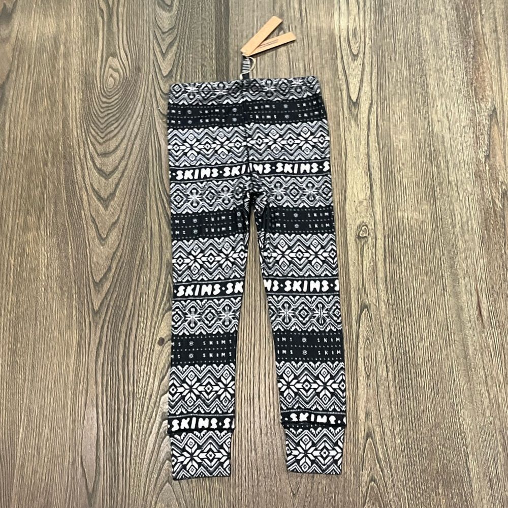 NWT Skims Logo Plush Pointelle Leggings High Rise Stretch Onyx FairIsle Size 6/7